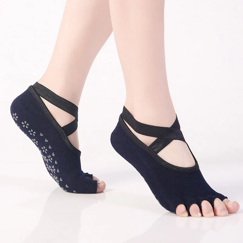 SALSPOR Women Yoga Socks Bandage Five Fingers Slip-resistant Cotton Socks Gym Sports Yoga Open Toe Floor Work Out Socks