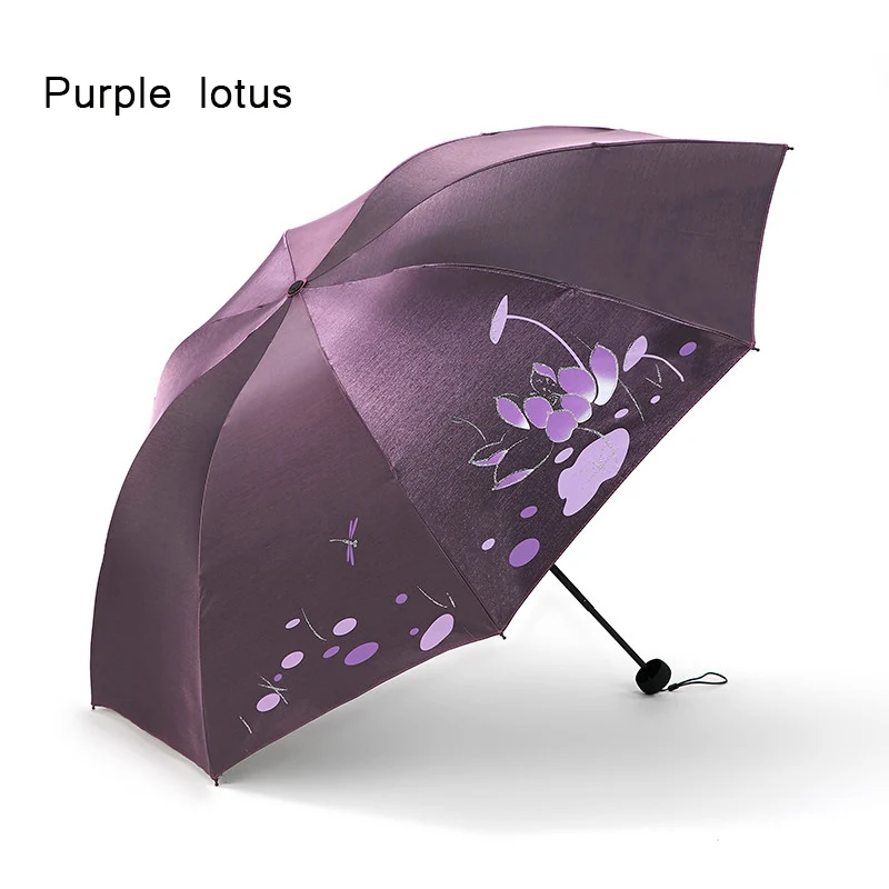 purplelotus Меняющий цвет зонтик, яркий, ветрозащитный, защита от ветра, защита от дождя, солнца, зонты с черным покрытием - Цвет: purplelotus