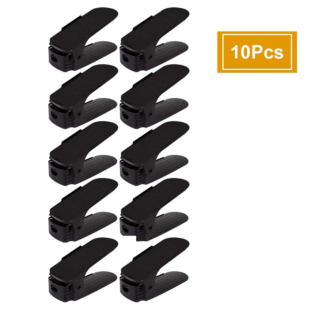 10pcs---black 10 шт. органайзер для обуви, двойной стеллаж для обуви, регулируемый диапазон экономии пространства, полка для хранения обуви, слот для хранения пространства, шкаф, диапазон обуви - Цвет: 10pcs---black