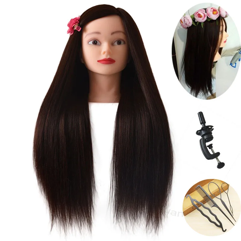 4# Dark Brown Hair Head Dolls For Practice Braiders Smooth Synthetic Manikin Head Hairstyles Female Hairdresser Mannequin Head