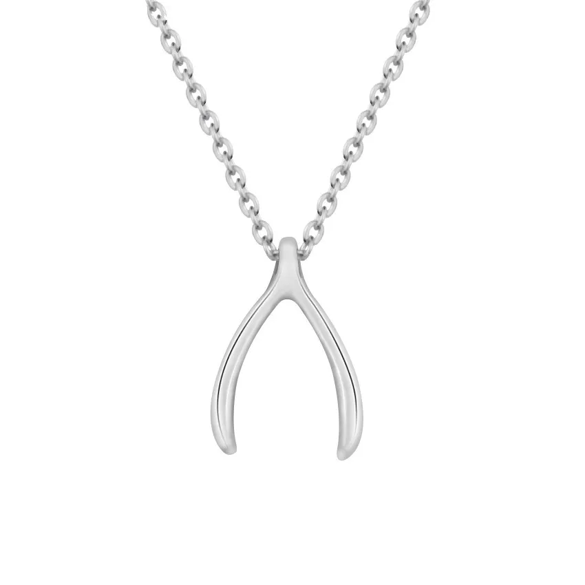V Attract Small Wishbone Slide Pendant Necklace for Women Copper Jewelry Gold Stainless Steel Chain Collier |
