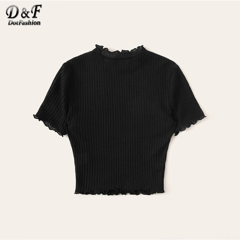 Dotfashion, черный салат, обрезанная, ребристая вязка, тройник для женщин,, летние сексуальные топы, короткий рукав, одежда для девушек, весна, облегающая футболка