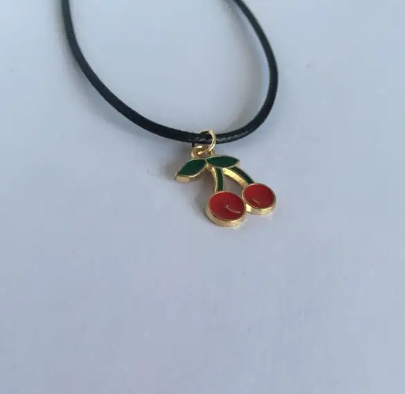 N153 ожерелье с подвеской в виде Вишни из кожаного шнура женское фруктами и вишней