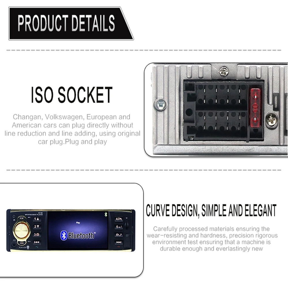 Podofo 4019B Автомагнитола 4,1 дюймов 12 в 1 Din Авто Аудио Стерео Bluetooth 2,0 USB AUX FM радио тюнер Поддержка камеры заднего вида плеер