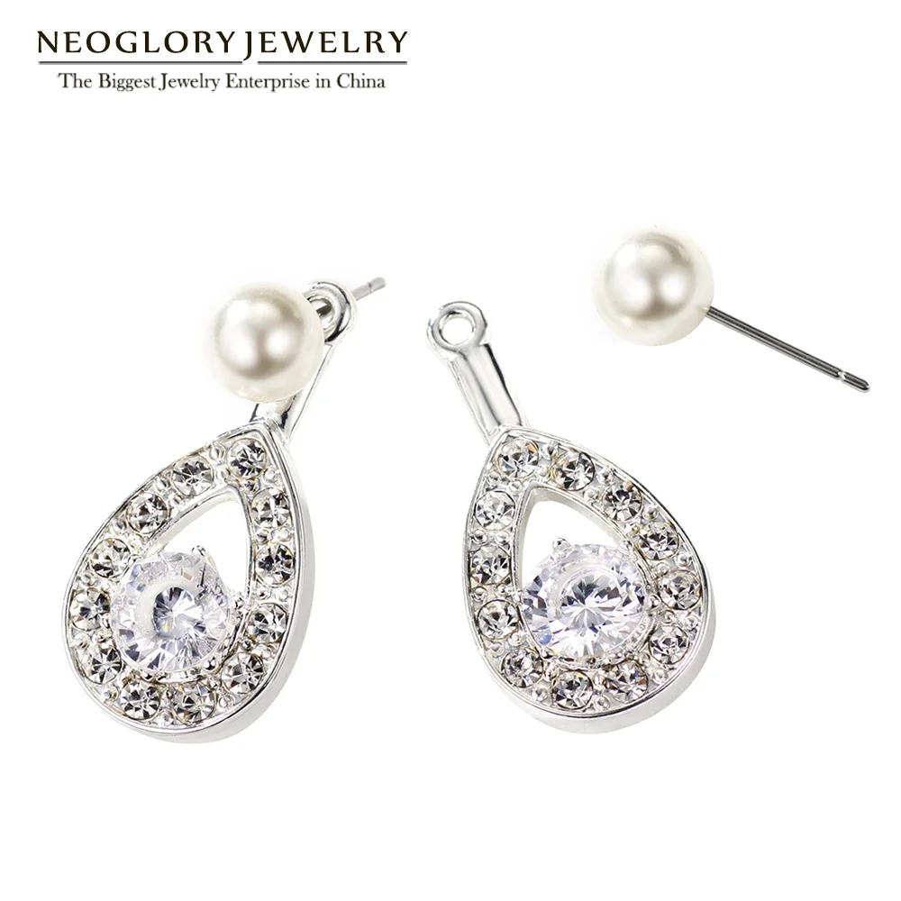 Женские серьги капельки Neoglory обручальные с фианитом и жемчугом гипоаллергенные