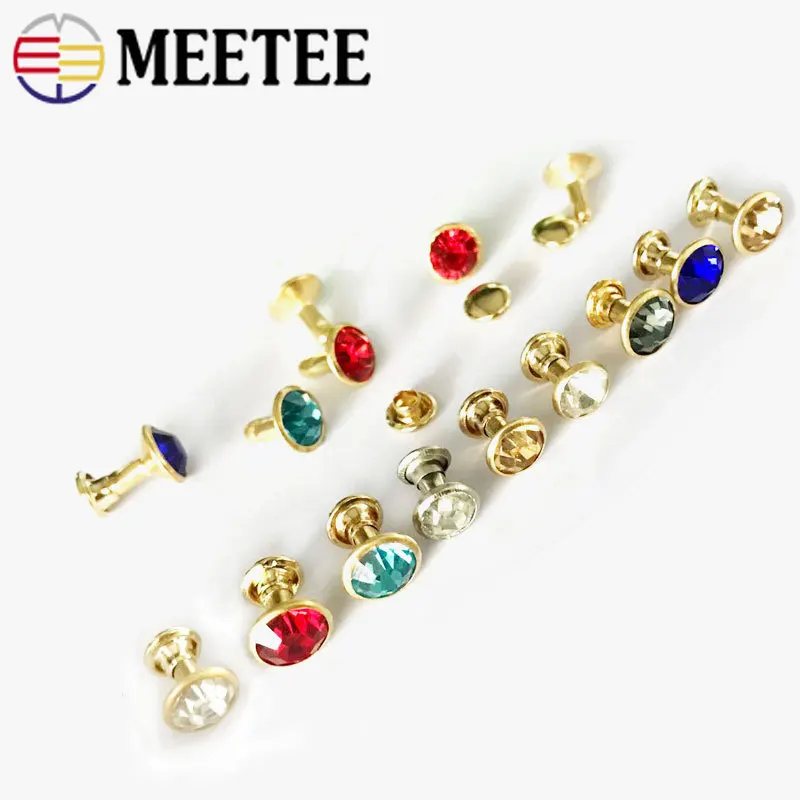 Meetee 50/100 шт. 8 мм Стеклянная заклепка с хрусталиком кнопка мешок декоративные пряжки Сделай Сам кожевенное ремесло аксессуары для одежды дрель ногтей крюк BF052