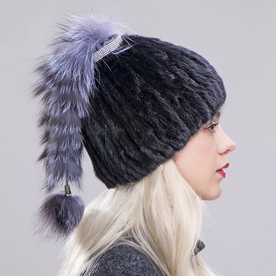 Женские шапки FXFURS из меха норки роскошные модные зимние с лисьим хвостом и