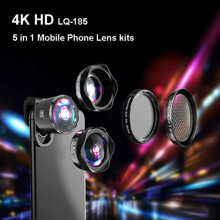 5в1 4 к HD телефон камера SLR Комплект объективов: фото фильтр CPL& Star 8 и штатив+ удивительный рыбий глаз и широкоугольный и макро линзы для смартфонов