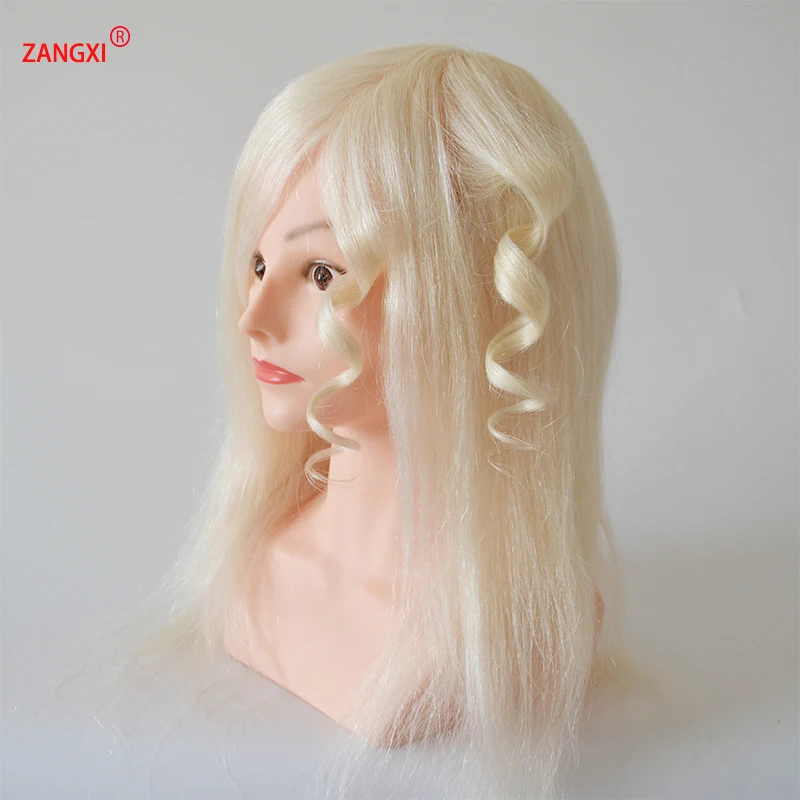 

18" 100% Real Goat White Hair Hairdressing Head High Grade Dummy Head For Salon Female Hairdresser Training Head With Shoulder