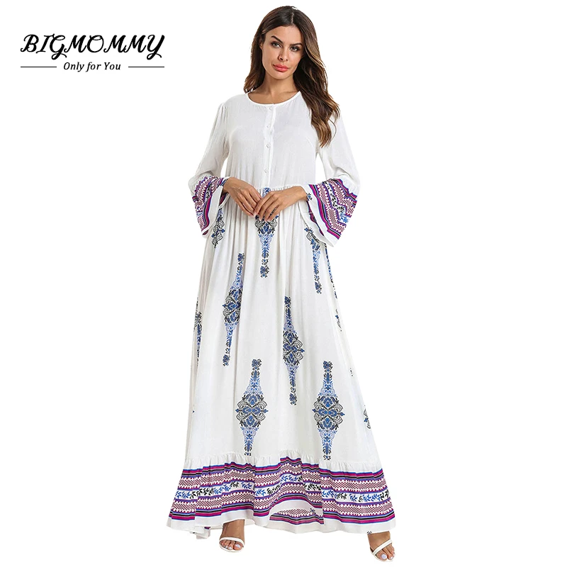 Женское платье макси с цветочным принтом и круглым вырезом на весну лето белое