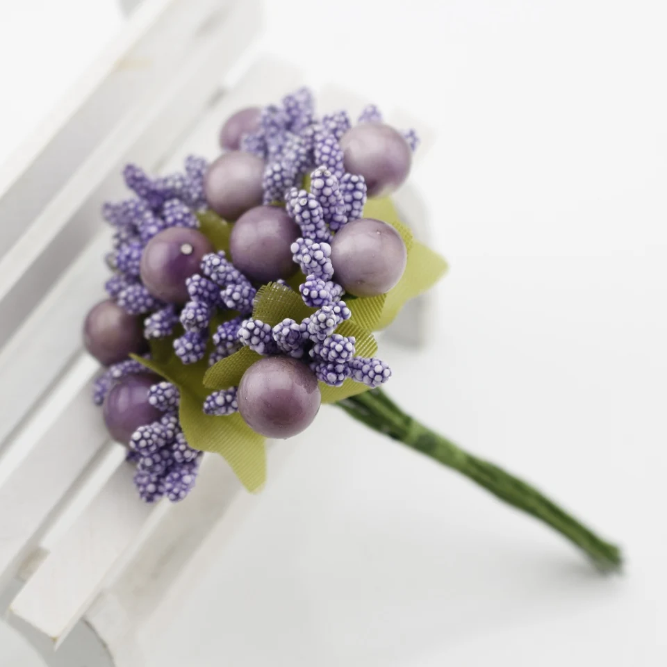 purple 10 шт. ягодные тычинки поддельные цветы недорогие искусственные цветы для дома невесты свадебный автомобиль подарочная коробка украшение пенопласт шелк DIY ВЕНОК - Цвет: purple