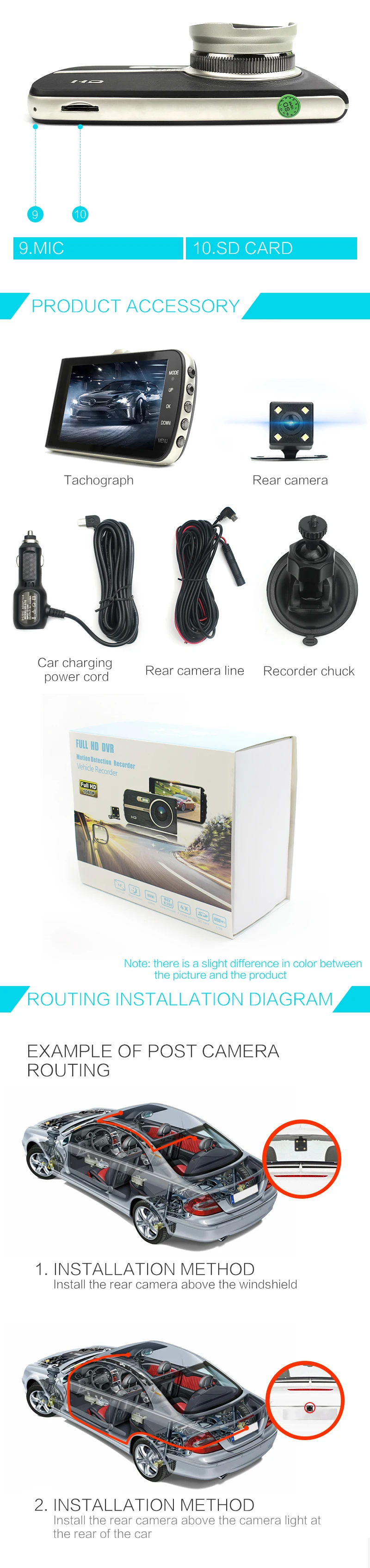 4 дюймовый DVR автомобиля Двойной объектив видео Регистраторы парковки Камера Full HD 1080P Ночное видение HD 170 градусов широкий формат с Сенсор парковки