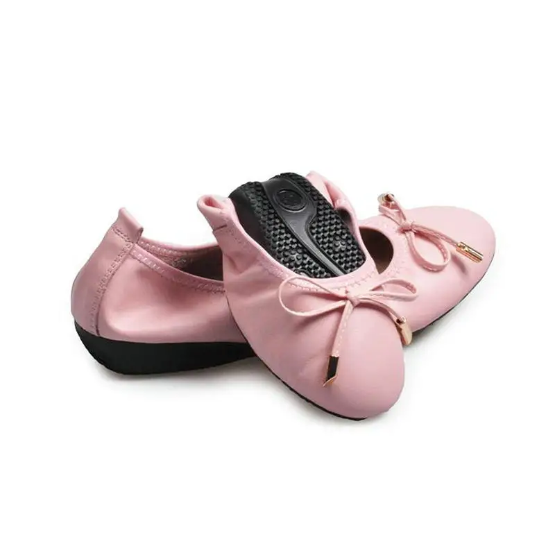 Four Seasons Hot Brand Design Genuine Leather Pink Black Fashion Bow Decoration Ladies Single Shoes Round Head Women Flat | Обувь