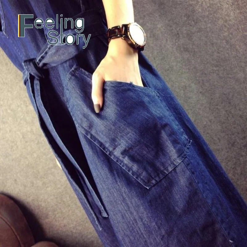 Летнее осеннее длинное платье 2020 размера плюс джинсовые платья с поясом и бантом