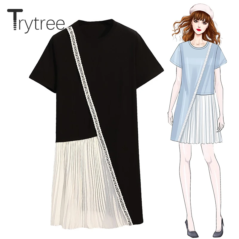 Женское кружевное платье с круглым вырезом Trytree белое плиссированное