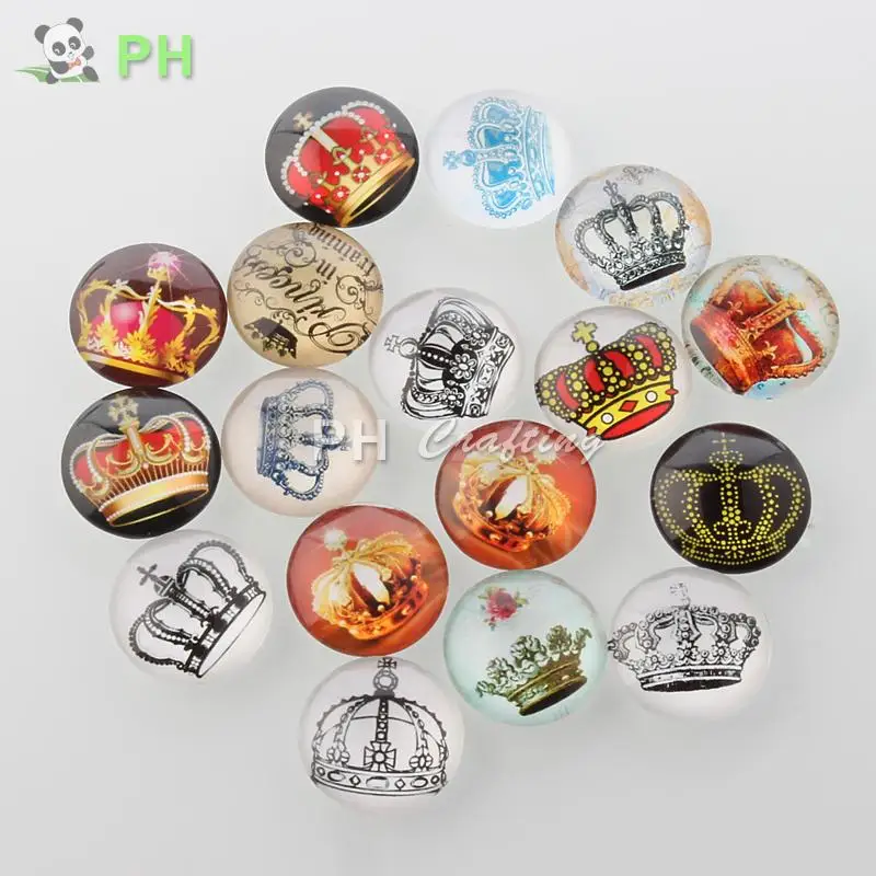 

Crown Printed Glass Cabochons, Half Round/Dome, Mixed Color, 25x7mm
