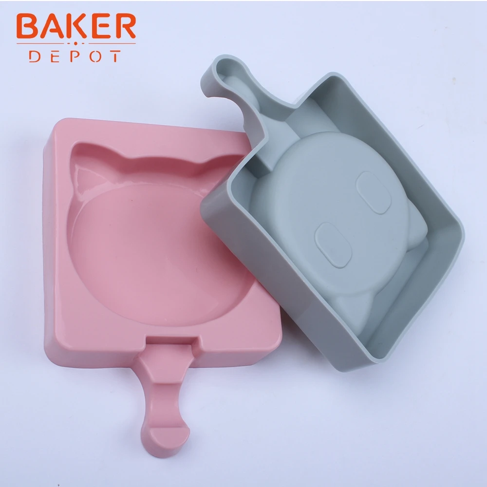 BAKER DEPOT, силиконовая форма для мороженого, форма кошки, замороженный кубик льда, поднос для детских конфет, леденец, инструмент для кубиков льда с деревянной палочкой