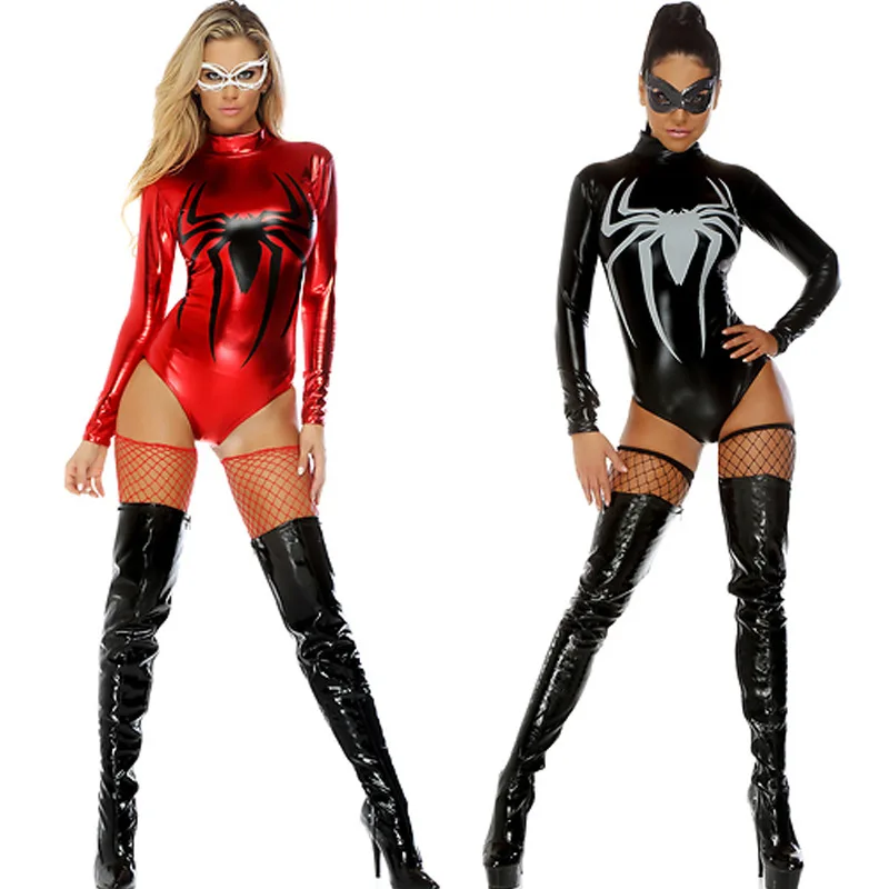 Женские костюмы паука комикс черно-белый комбинезон паук косплей Zentai Spiderwoman костюм Venom Spider Девушка Боди