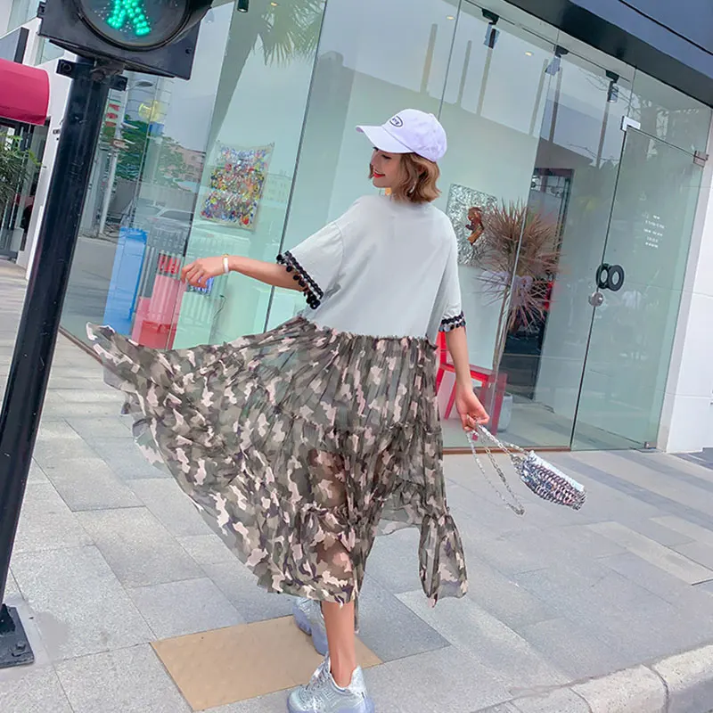 2019 летние камуфляжные газовые Длинные платья женские модные с блестками|Женские