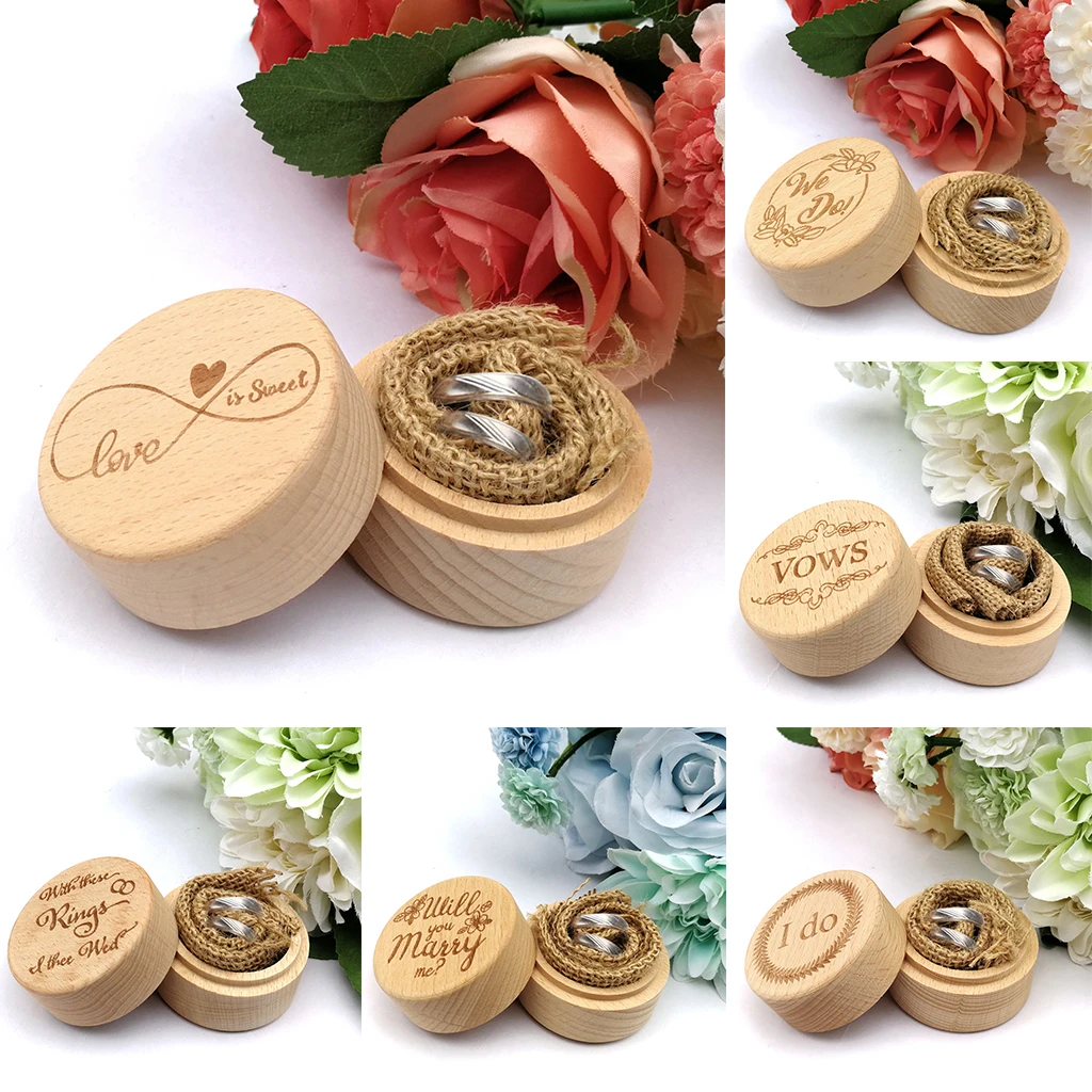 Wooden Ring Box Personalized Rustic Wedding with Delicate Pattern Letters for Earrings Necklace Jewelry Gifts | Украшения и