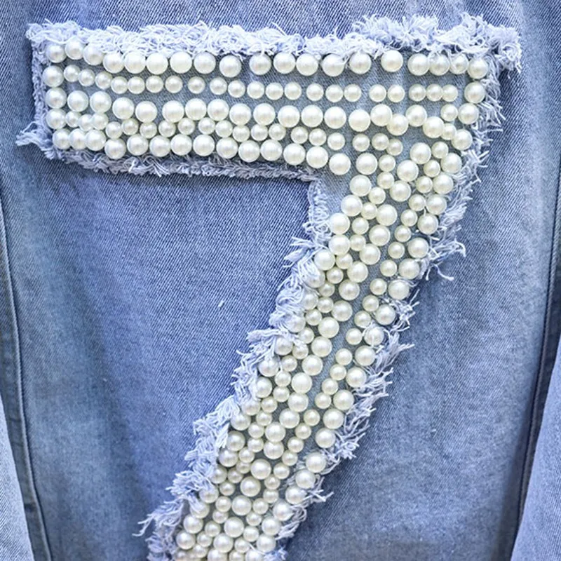 

Women Spring Jacket Fashion Beading Hole Ripped Denim Short Coat Female Street Loose Long Sleeve Boyfriend Jaqueta Outwear