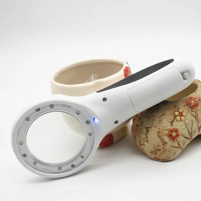 Лупа с ручкой 4x60 мм противоскользящая светодиодная лампа и УФ для чтения