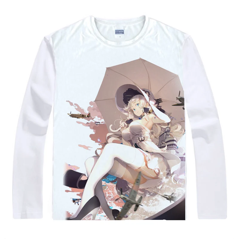 Azur Lane футболки Для мужчин в стиле хип хоп с длинными рукавами рисунком из аниме