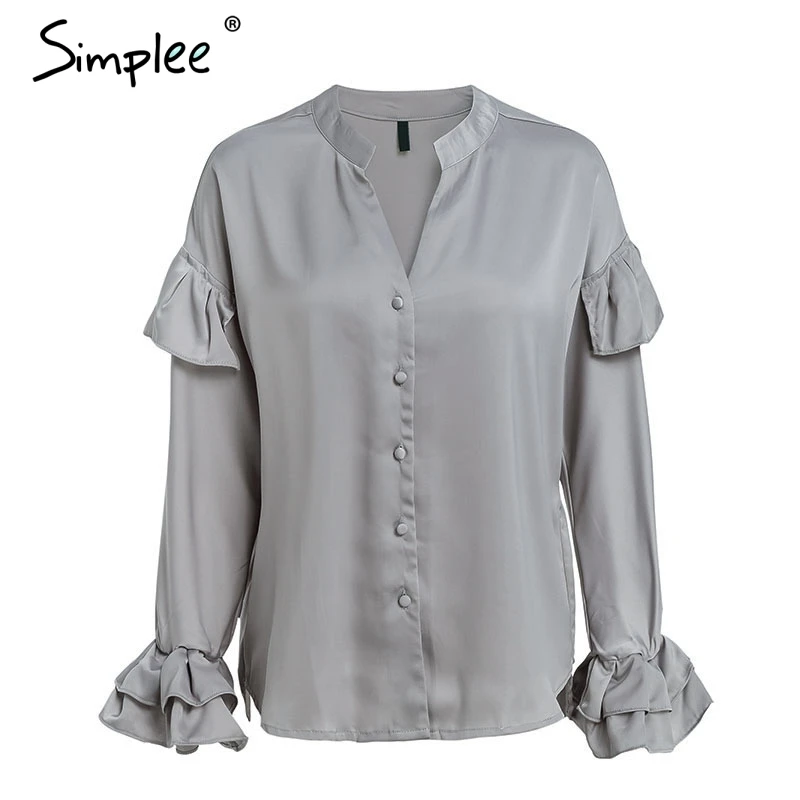Simplee атлас с v-образным вырезом блузка офис леди бабочка длинными рукавами