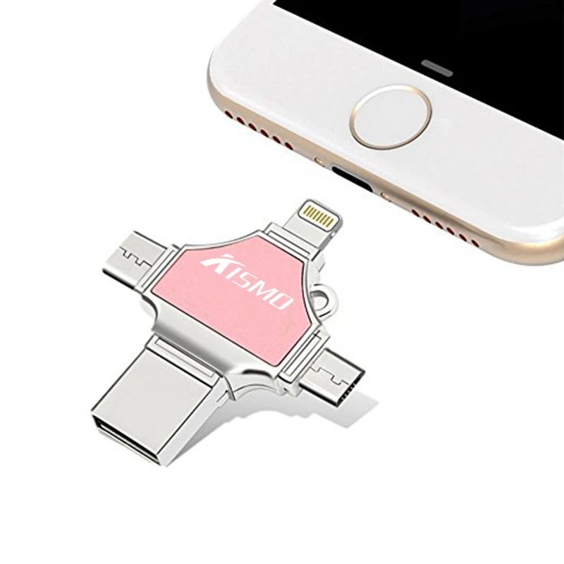 Kismo 4 in 1 USB Flash Drive 16gb 32gb 64gb 128gb  256gb otg memory Stick Type-C Pen drive for Samsung S8 S9 iphone X 8 7 6 Plus