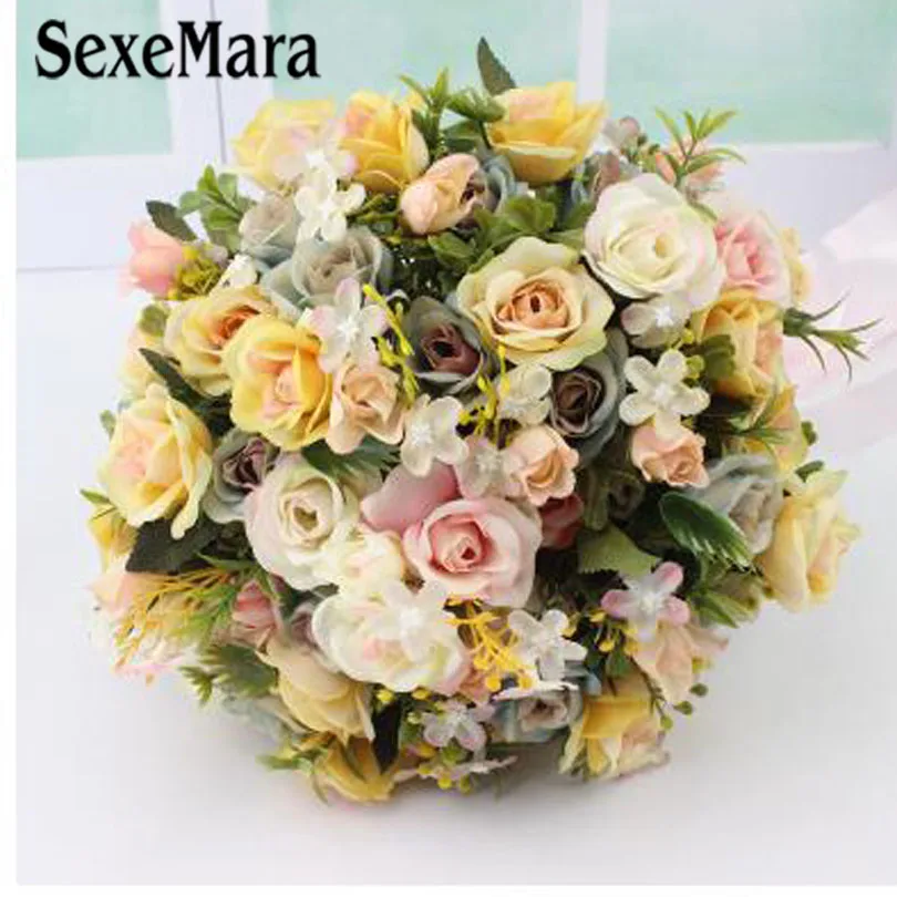 Свадебный Шелковый цветочный букет SexeMara розовых и цветов цвета слоновой