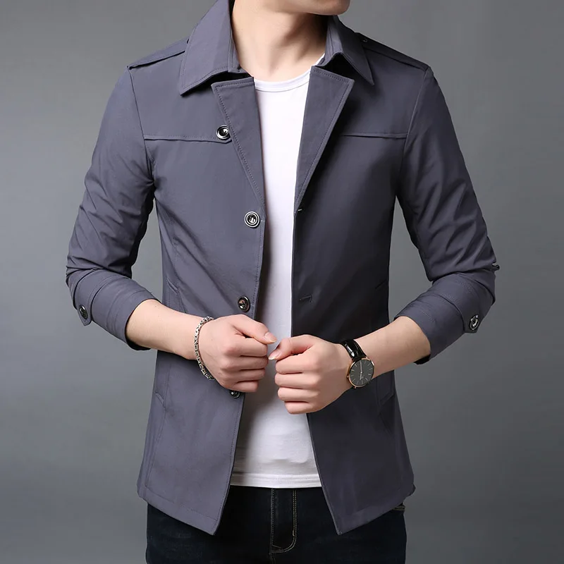 New Fashion Jackets Mens Long Sleeve Outerwear High Street Trend Windbreaker Overcoat Trending Casual Coat Men Clothing - Цвет: Серый