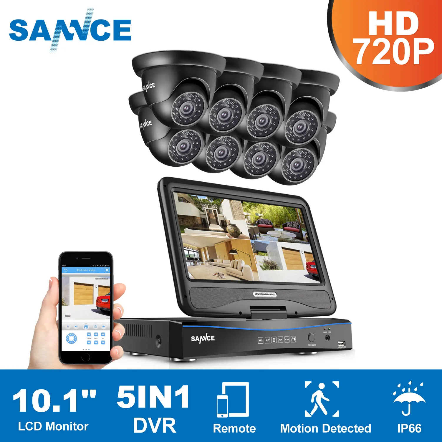 Система видеонаблюдения SANNCE 8 каналов 10 1 дюйма дисплеер DVR шт. 720 P HD купольная