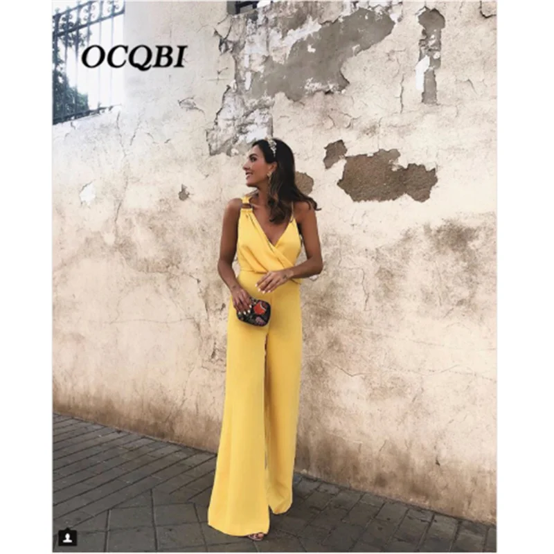 

Plus Size 2019 Long Personality Sexy Solid Women Summer Jumpsuits Orange Casual Off Shoulder Jumpsuits