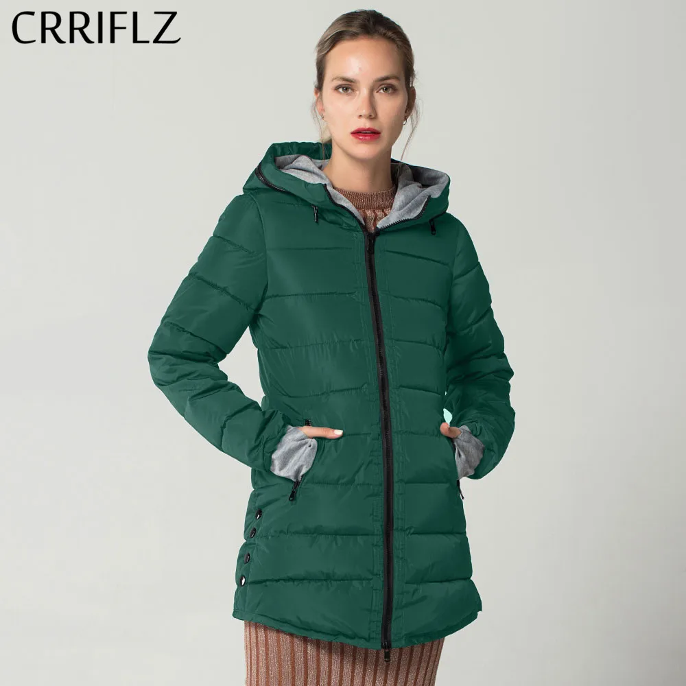 CRRIFLZ, новинка, женская зимняя куртка, верхняя одежда, тонкая, с хлопковой подкладкой, женские куртки, высокое качество, Женское пальто, длинная парка с капюшоном, повседневная