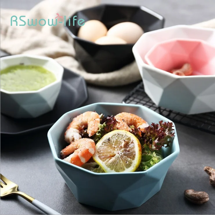 

3 Pcs Simple Matte Large Medium and Small Size Ceramic Bowl Black Blue Western Salad Breakfast Noodle Bowl Home Kitchen Supplies