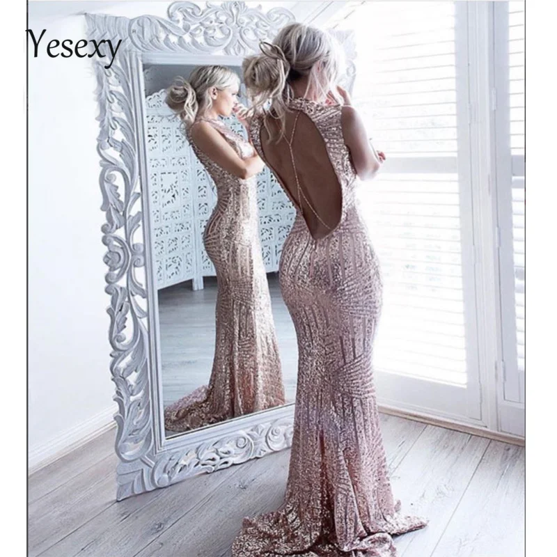 Yesexy 2019 сексуальное шифоновое макси платье без рукавов с открытой спиной и