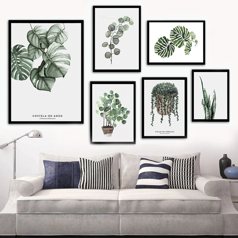 Модная Картина на холсте современные принты растительные плакаты с листьями