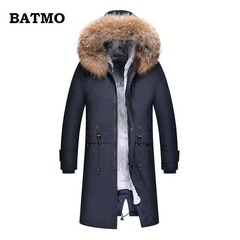 Batmo Новое поступление зимняя высококачественная теплая Зеленая Мужская куртка с капюшоном и подкладкой из кроличьего меха, зимнее теплое пальто с воротником из меха енота для мужчин
