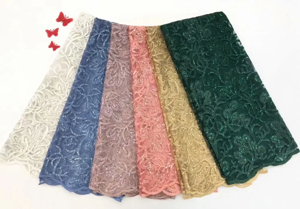 Красивая! 5 ярдов африканская кружевная ткань с блестками 2019 Мировая