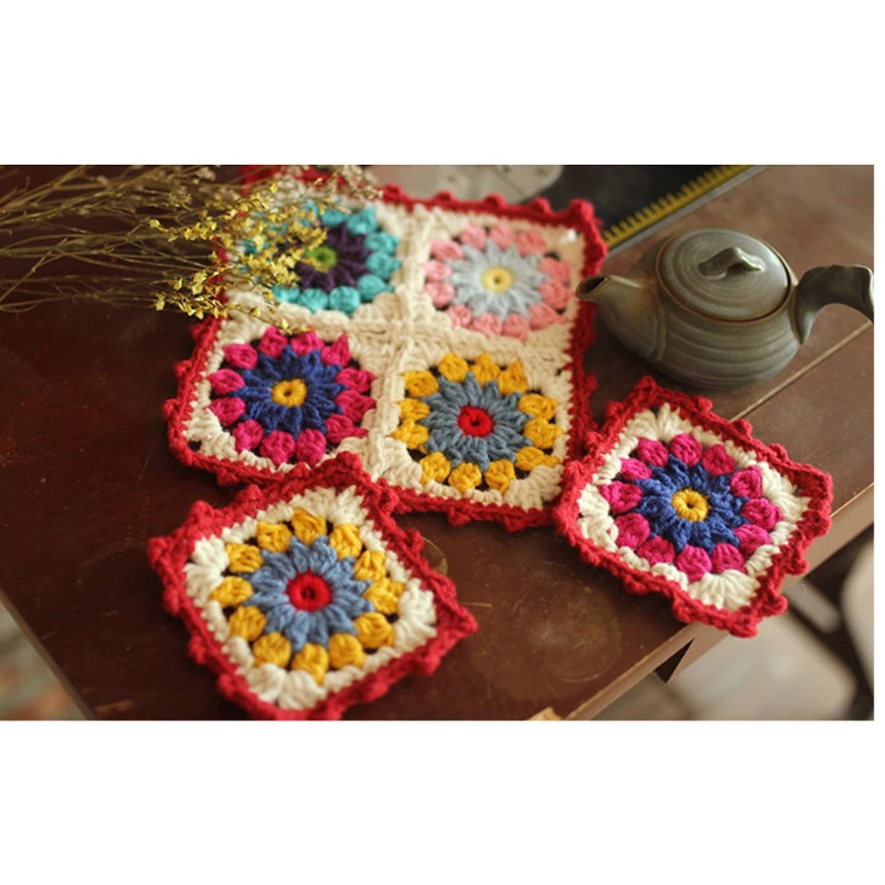 Коврики для стола ручной работы с крючком квадратные цвета чашки цветочным