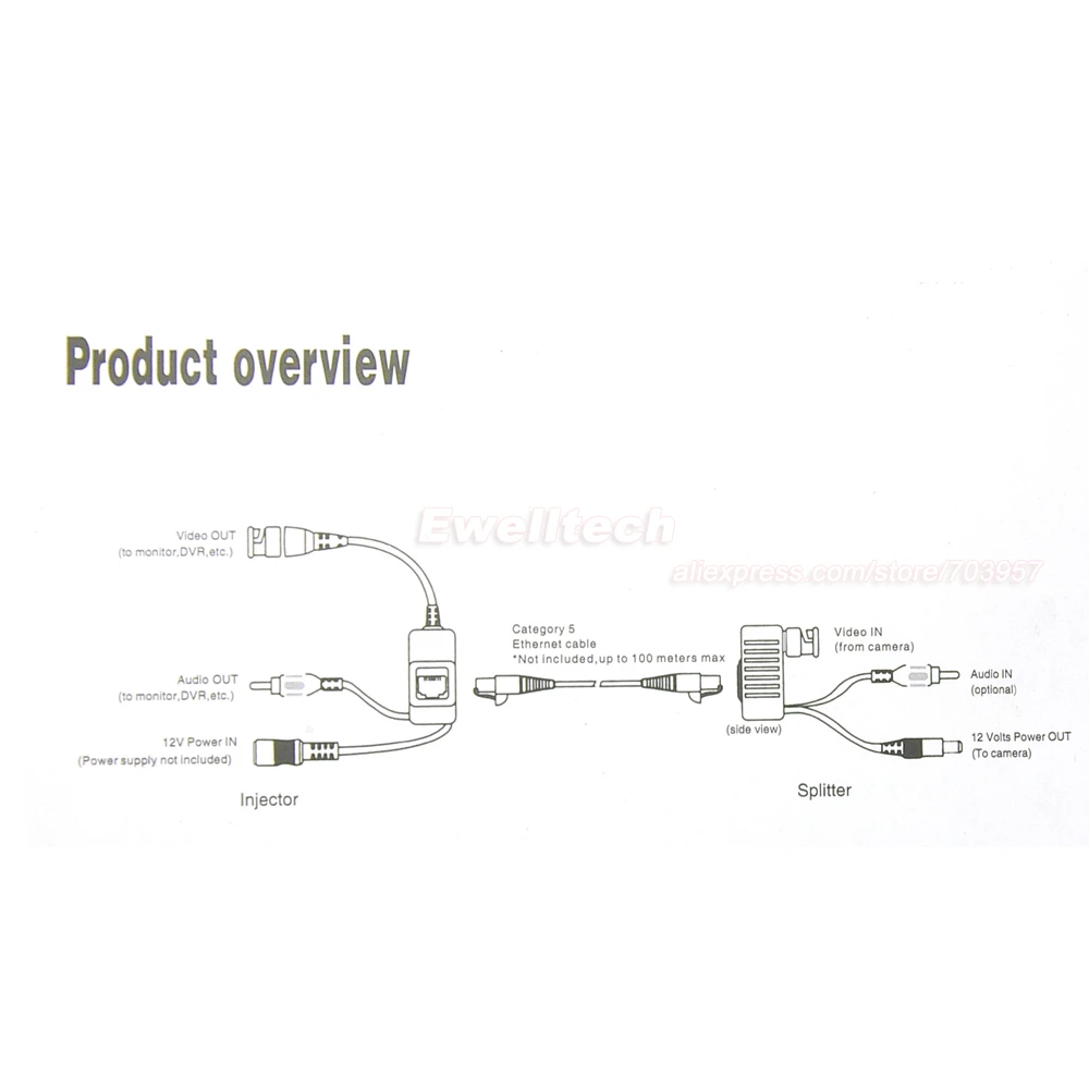 10x трансивер CCTV витая пара RJ45 UTP Balun BNC Аудио Видео DC Power CAT5 | Безопасность и защита - Фото №1