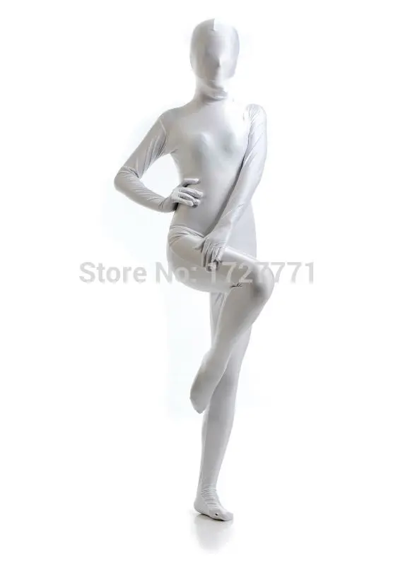 (AL920) белый блестящий всего тела спандекс колготки унисекс Оригинальные костюмы