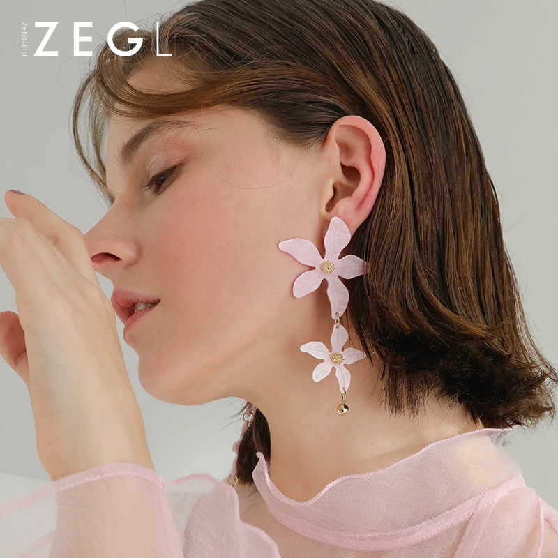 ZEGL Мода цветок длинные серьги дамы уха ювелирные изделия большие женские сережки