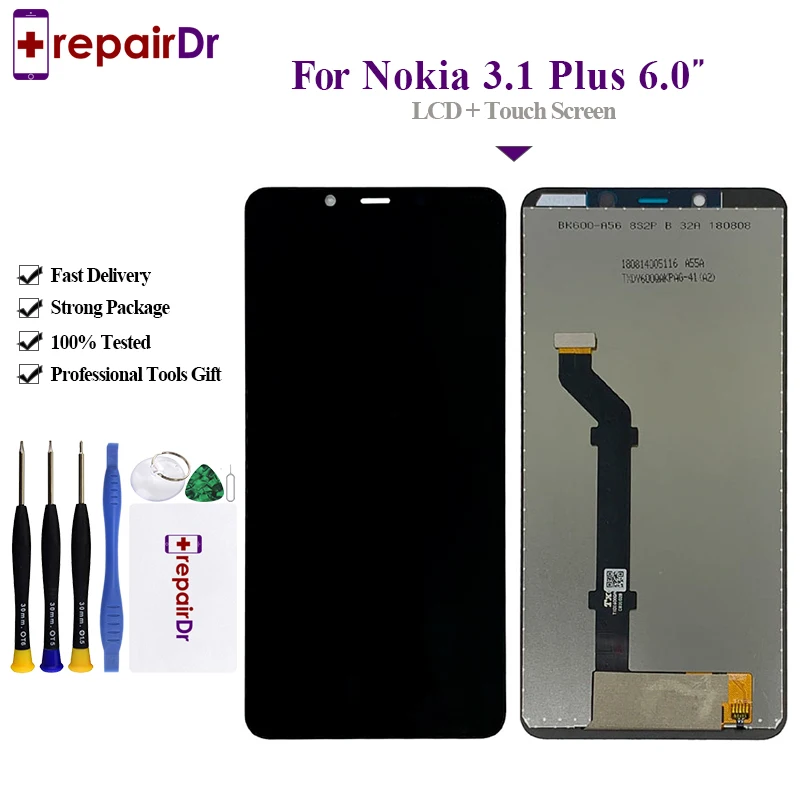 Протестирован для Nokia 3,1 Plus ЖК-дисплей и кодирующий преобразователь сенсорного экрана в сборе сменный ЖКД для Nokia 3,1 Plus lcd