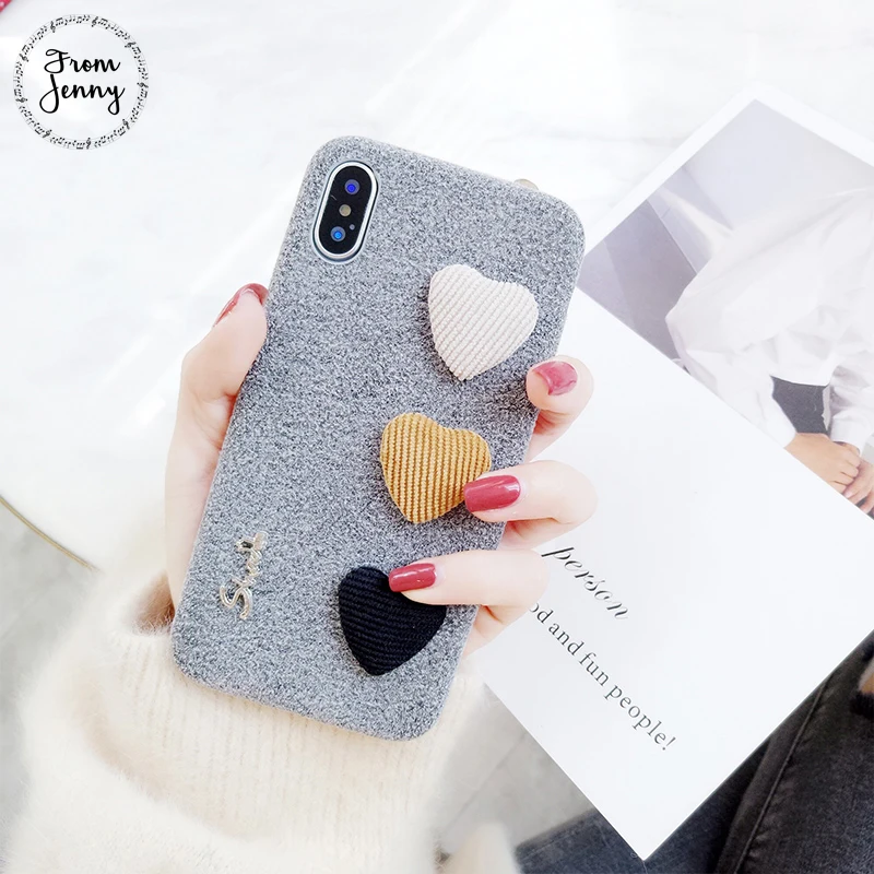 От Jenny cute 3D Love Heart чехол для телефона ipone X 8 8plus модный тканевый мягкий iphone 7 7plus 6/6 S Plus