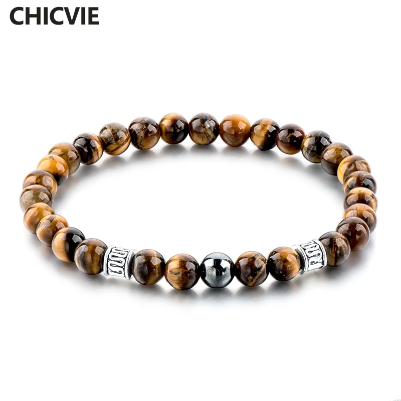 

CHICVIE Tiger Eye Natural Beads Men Strand Bracelets&Bangles Silver Bracelets With Stones Brand Jewelry Bracelet Femme SBR160124