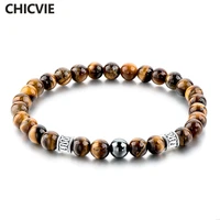 chicvie tiger eye natural beads men strand braceletsbangles silver bracelets with stones brand jewelry bracelet femme sbr160124