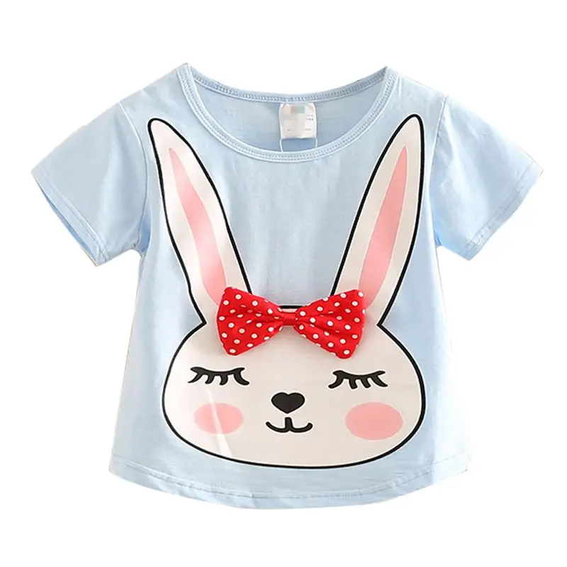 

2018 Summer Children Clothing Kids Lovely Rabbit Print Baby Girls Short Sleeve T Shirt Child Tops