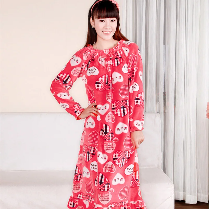 for new ins Autumn Winter Women Nightwear Dress Velvet Long Sleeve Flannel Sexy Nightgown Sleepwear Plus Size | Женская одежда