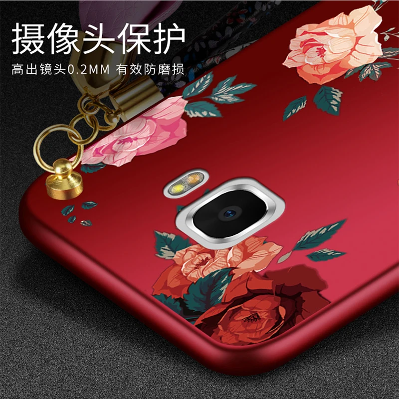 Мода мягкий чехол для samsung Galaxy C7pro C 7 pro Чехол телефона задняя крышка 3D цветок кожи